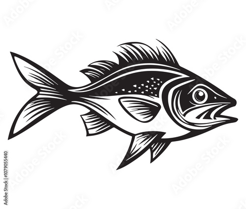 Sea cod fish on a white background, Tuna fish silhouette vector illustration, Sea fish silhouette icon