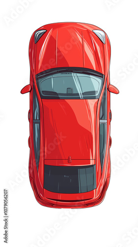 Red Car Top View Illustration - Vector Image of Red Automobile, Ideal for Graphic Design Projects, Isolated on Transparent Background for Easy Layering in Adobe Illustrator and Photoshop
