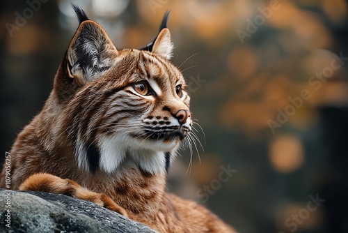 Attentive Lynx Portrait with Sharp Claws and Autumn Background.