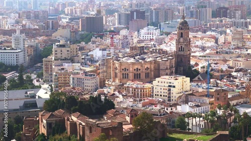 Malaga cityscape and his Cathedral from above. Andalusia, Spain.