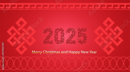 VectorVector Wishes Happy New Year on a red festive background with ribbon symbols of China photo