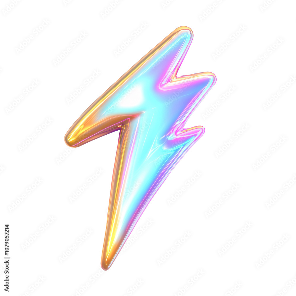 Iridescent Neon Lightning Bolt Icon with Glossy 3D Effect Iridescent Neon Lightning Bolt Icon with Glossy 3D Effect
