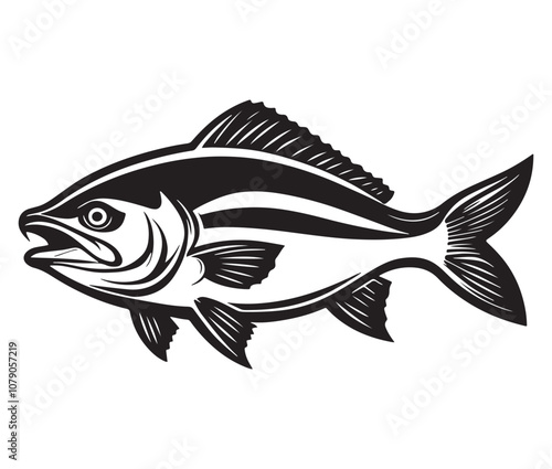 Sea cod fish on a white background, Tuna fish silhouette vector illustration, Sea fish silhouette icon