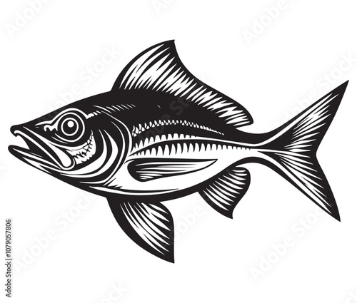 Sea cod fish on a white background, Tuna fish silhouette vector illustration, Sea fish silhouette icon