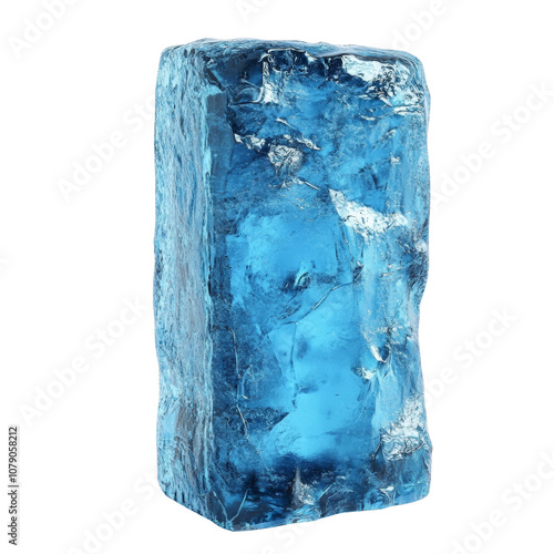 Tall Blue Ice Block with Frosty Texture and Natural Cracks
