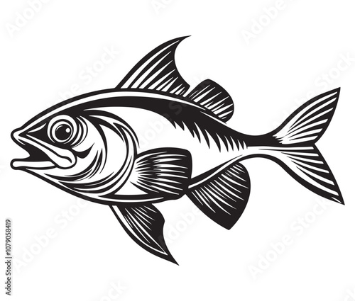 Sea cod fish on a white background, Tuna fish silhouette vector illustration, Sea fish silhouette icon