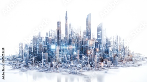 Futuristic Digital Cityscape with 5G Network Nodes for Smart City Connectivity