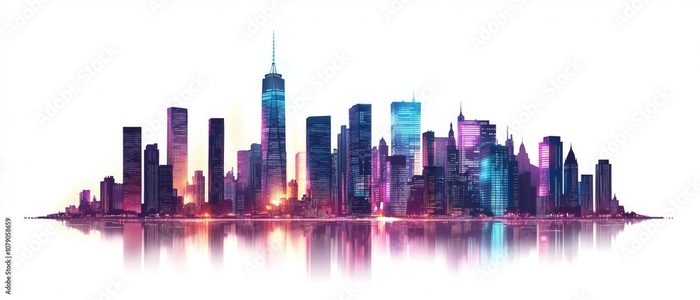Obraz premium New York City Skyline at Night with Illuminated Skyscrapers