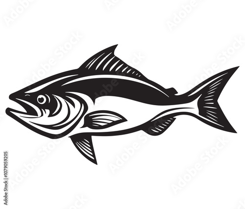 Sea cod fish on a white background, Tuna fish silhouette vector illustration, Sea fish silhouette icon