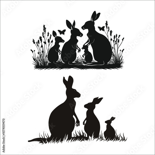 Kangaroo Silhouette Bundle Set on a White Background