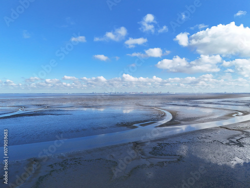 Drohnen Foto vom Wattenmeer an der Nordseeküste in Deutschland in Fedderwardersiel  photo