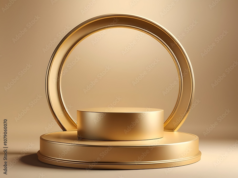 3d luxury gold podium with frame for Abstract round display for product on website Pro Vector