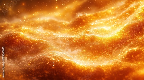 Abstract golden waves with sparkling particles. photo