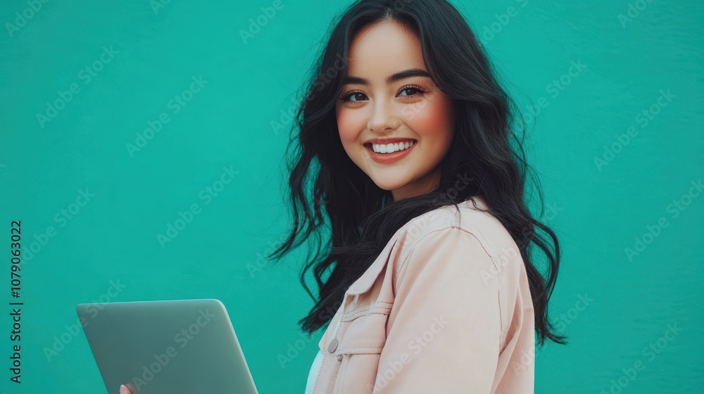 The Smiling Woman with Laptop The Smiling Woman with Laptop