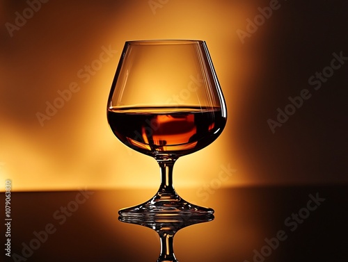 Elegant Brandy Glass with Warm Glow Under Ambient Lighting