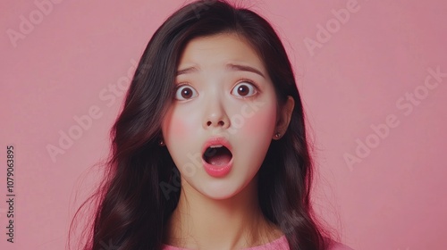 Surprised Woman with Pink Background