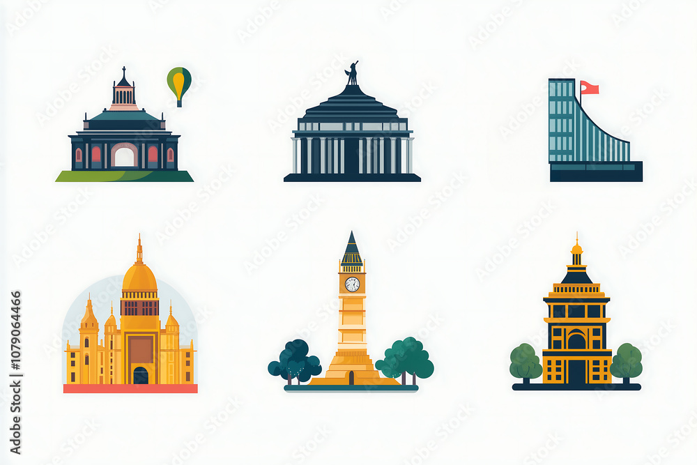 Iconic landmark illustrations set Iconic landmark illustrations set