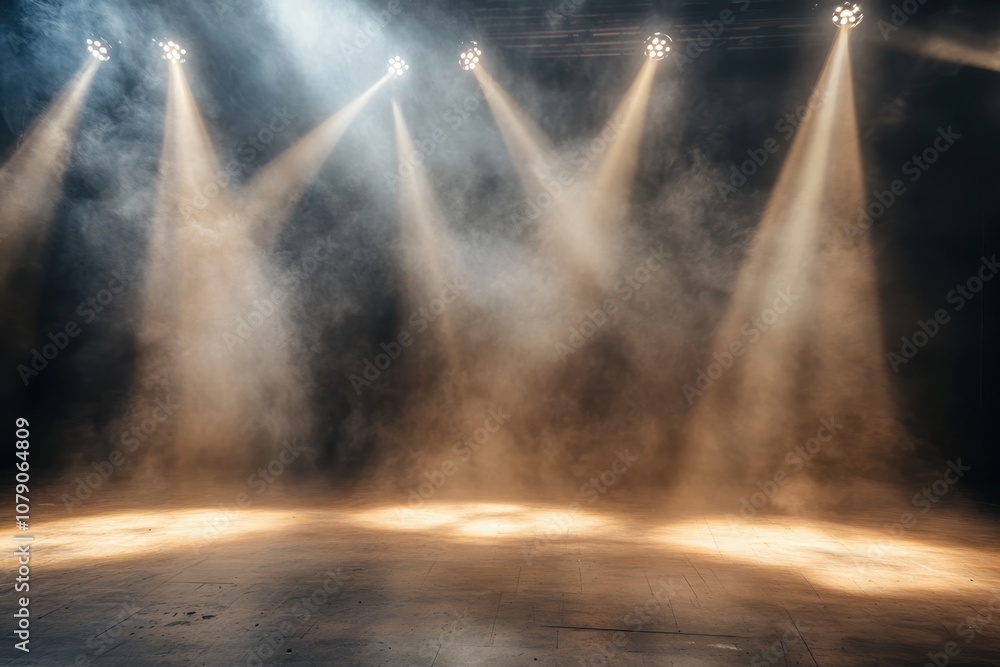 Fototapeta premium Dramatic stage lighting with fog creating an atmospheric backdrop for a performance