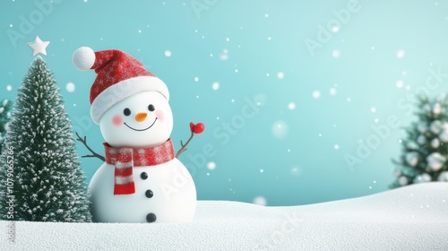 Cute snowman. Winter holiday theme.