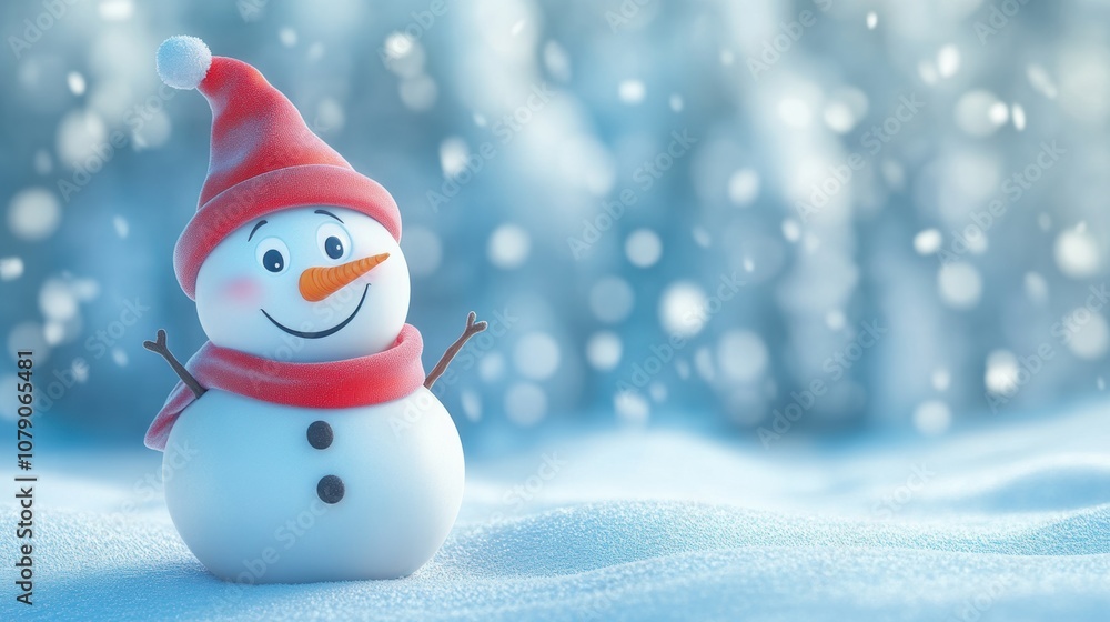 Fototapeta premium Cute snowman. Winter holiday theme.
