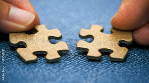 Foto Two puzzle pieces being connected together.