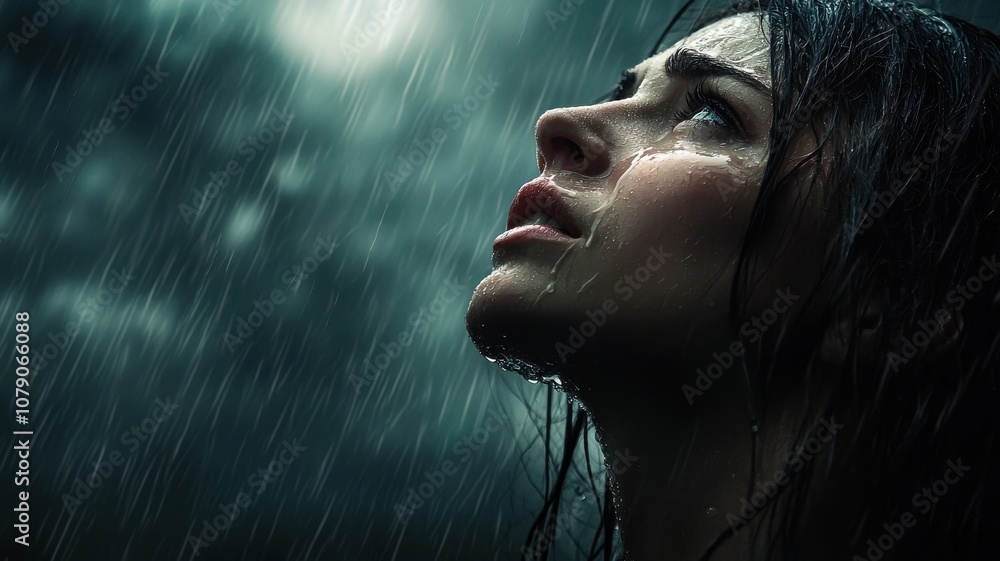 Woman in Rain, Reflective Expression Woman in Rain, Reflective Expression