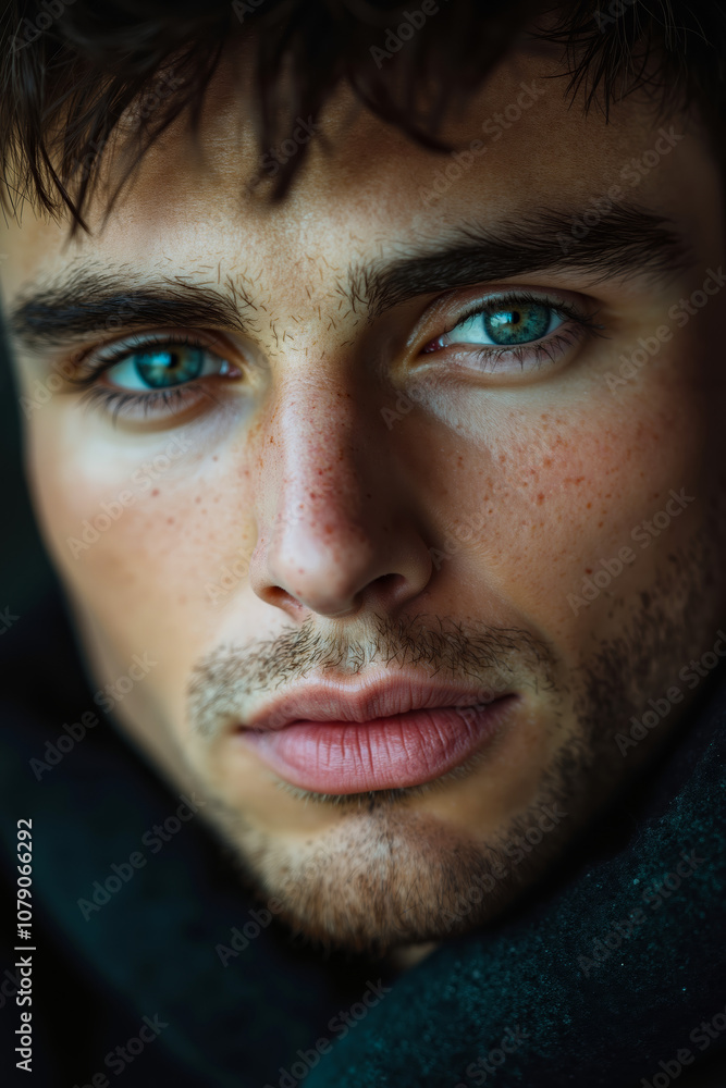 Obraz premium A close up of a man with blue eyes and a beard