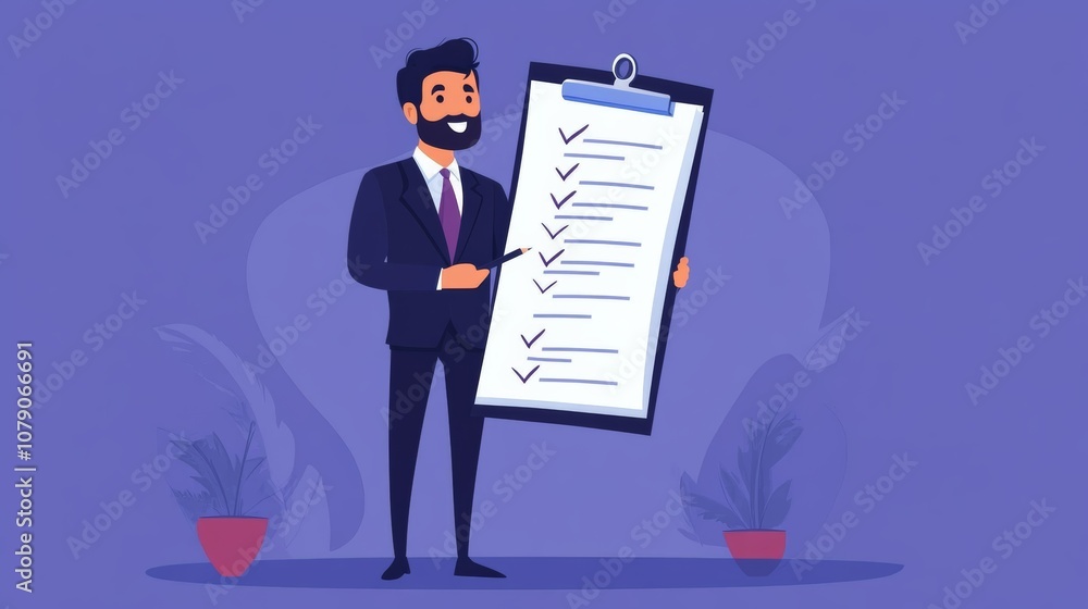 businessman checking steps through document with a list businessman checking steps through document with a list