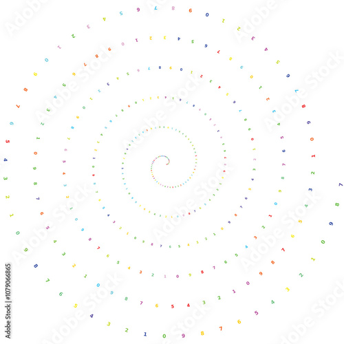 thin spiral made of small randomly colored numbers arranged in a random numeric sequence photo