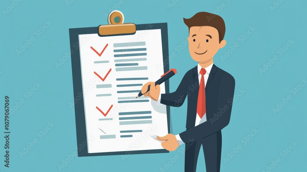 businessman checking steps through document with a list businessman checking steps through document with a list
