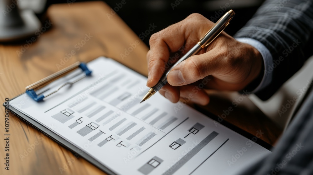 businessman checking steps through document with a list businessman checking steps through document with a list