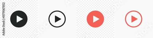 Set of play buttons icons. Play button. Video audio player, transparent. Vector illustration.
