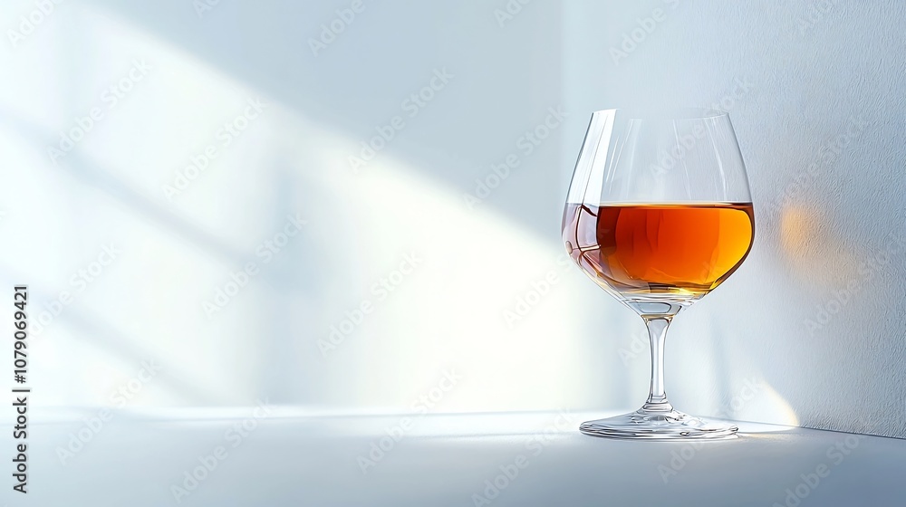 Vibrant Amber Brandy in Minimalist Glass Setting with Sleek Lines and Monochrome Background Vibrant Amber Brandy in Minimalist Glass Setting with Sleek Lines and Monochrome Background