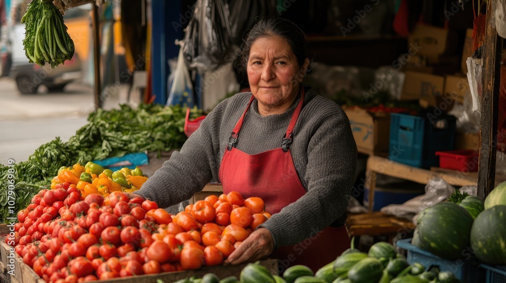 A Woman Selling Fresh Produce at a Market Stall A Woman Selling Fresh Produce at a Market Stall