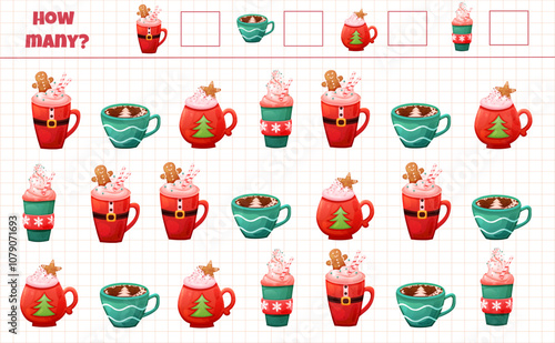 Logic counting game with Christmas cute cups