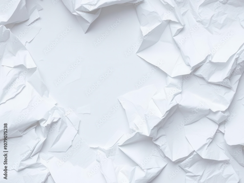 Crumpled white paper with sharp creases and wrinkles, white, paper, material Crumpled white paper with sharp creases and wrinkles, white, paper, material