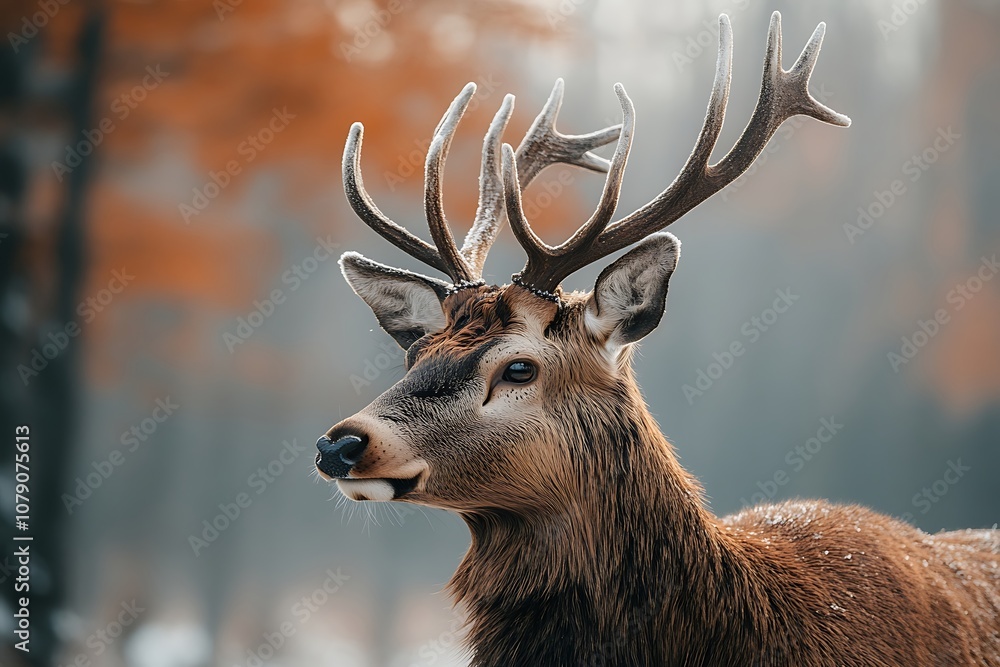 Close-Up of a Deers Face with Antlers and Blurry Background Close-Up of a Deers Face with Antlers and Blurry Background