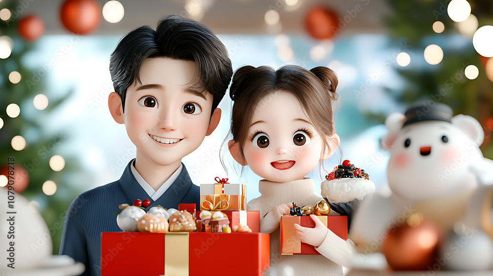 Families celebrate new year’s dinner with joyful gift exchanges and festive atmosphere Families celebrate new year’s dinner with joyful gift exchanges and festive atmosphere