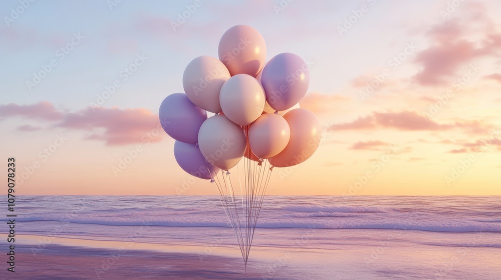 Fototapeta premium The Balloons Over Ocean Sunset