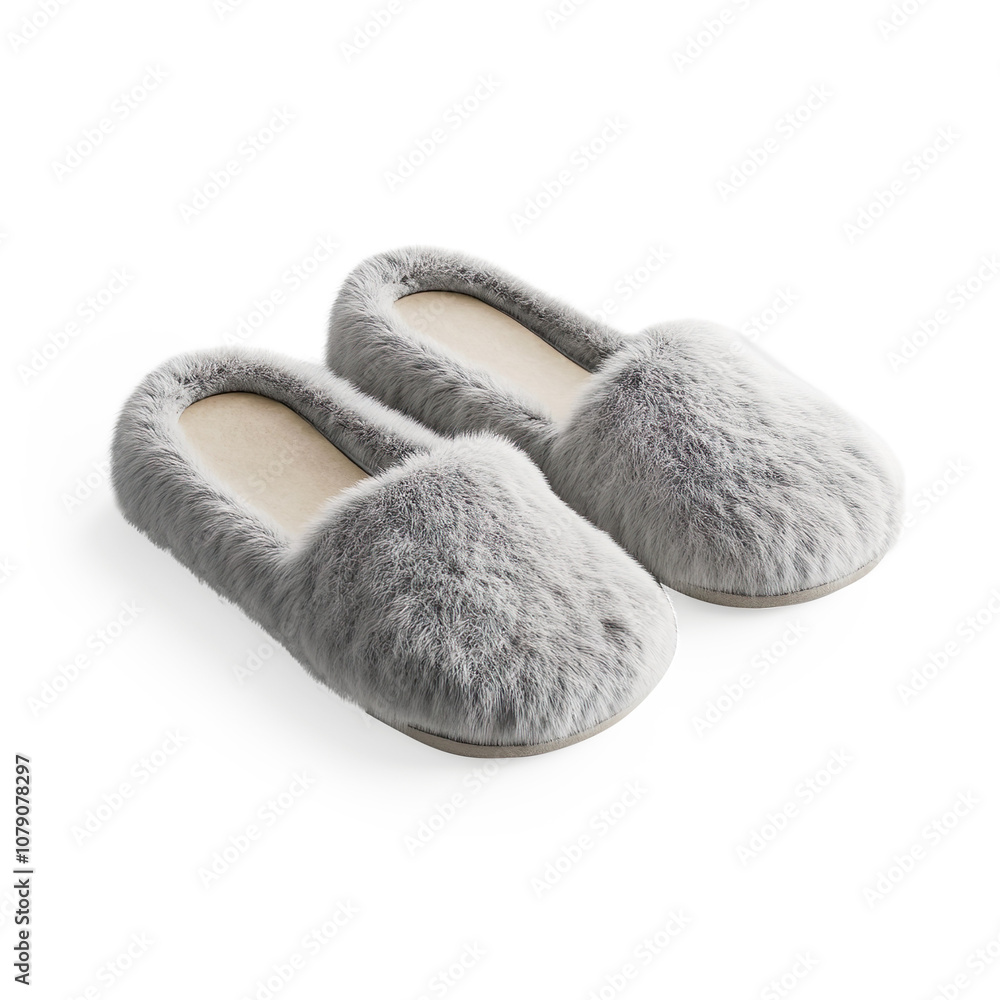 Fluffy White Slippers on a Transparent Background Fluffy White Slippers on a Transparent Background