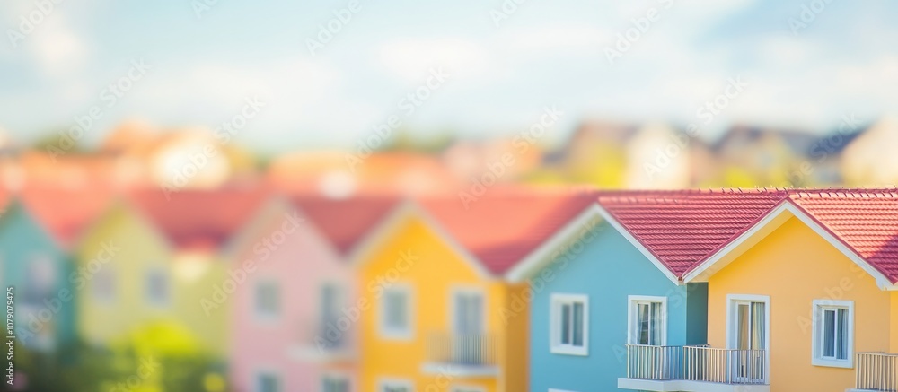 Blurred view of colorful homes and apartments with soft bokeh effects perfect for modern wallpaper and backdrop design Blurred view of colorful homes and apartments with soft bokeh effects perfect for modern wallpaper and backdrop design
