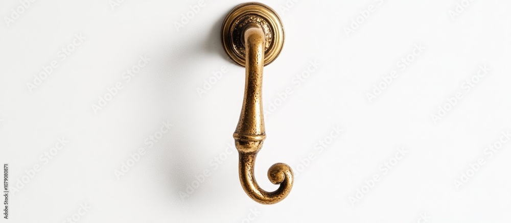 Obraz premium Antique gold coat hook elegantly designed against a clean white background perfect for home decor and organization