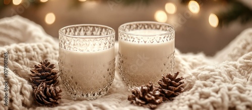 A pair of themed glasses brimming with creamy milk ideal for a cozy gathering photo