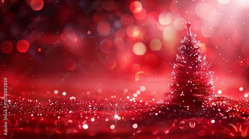 A Single Red Christmas Tree Against a Red, Glittery Background A Single Red Christmas Tree Against a Red, Glittery Background