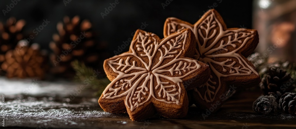 3D gingerbread cookies with intricate designs against a dark backdrop festive holiday treat 3D gingerbread cookies with intricate designs against a dark backdrop festive holiday treat