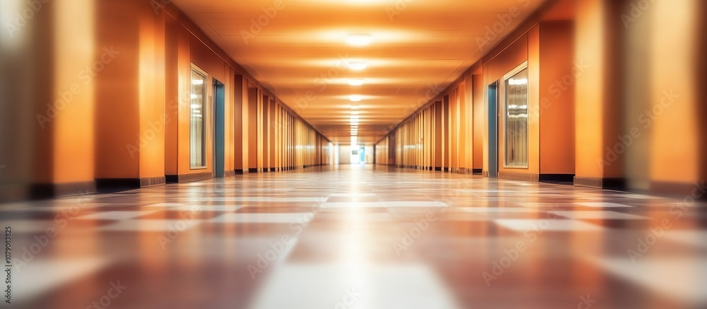Blurred perspective of an empty long corridor ideal background for presentations and design projects Blurred perspective of an empty long corridor ideal background for presentations and design projects