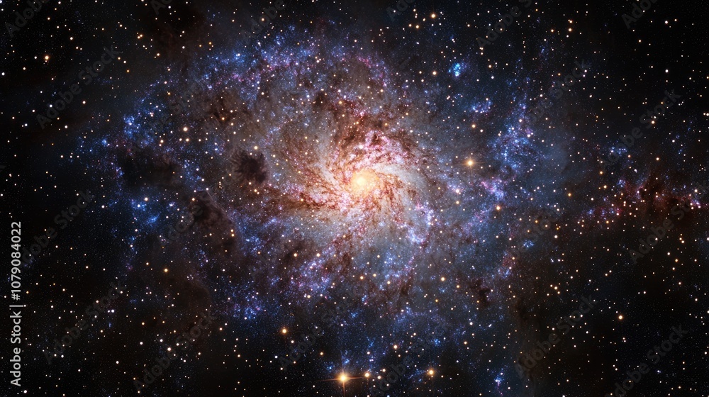 Obraz premium Observatory view of swirling galaxy with vivid pink and blue tones, giving an anime-like look of the cosmos. Intriguing and colorful space scene.