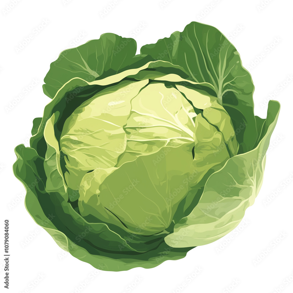 Fototapeta premium A fresh, green cabbage with tightly packed leaves.