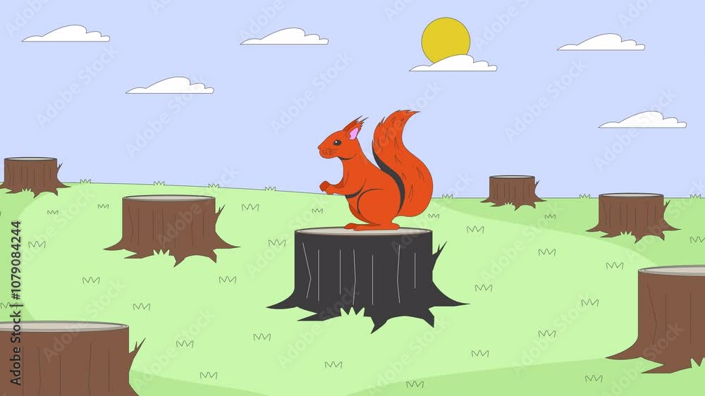 Deforestation environmental issues cartoon animation. Endangered rodent ...