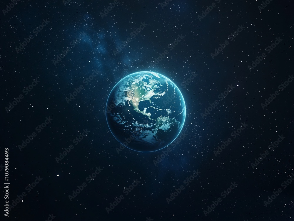Obraz premium Serene Blue Planet Floating Amidst Starry Universe Emphasizing Environmental Protection